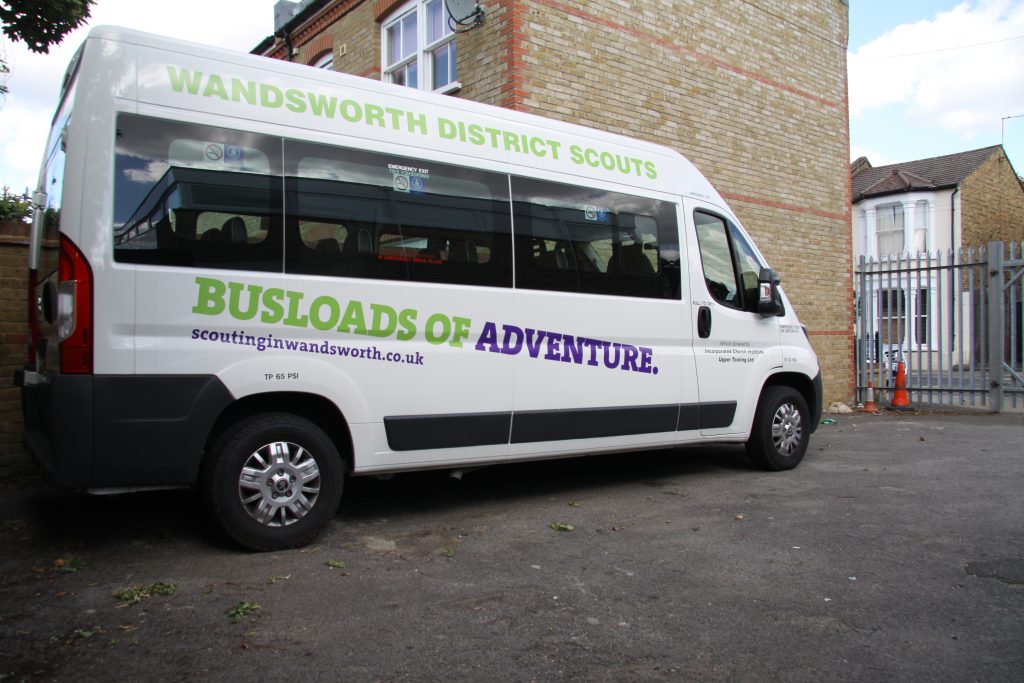 Wandsworth District Scouts minibus in the secure parking area